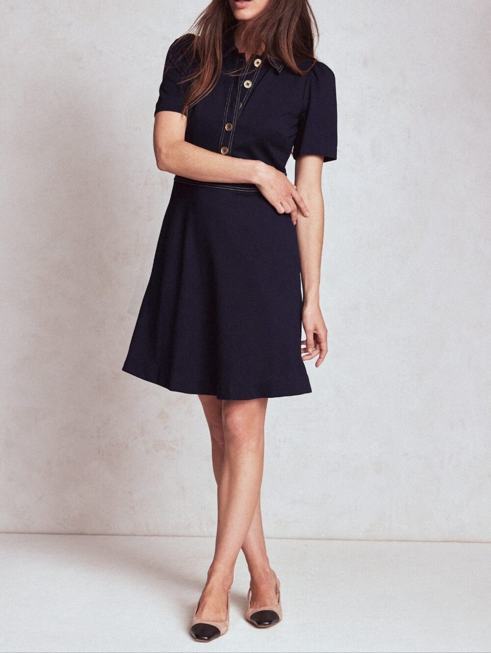 NWT! Boden Nicolette Ponte Shirt Dress US 10 Navy A-Line Knee Length